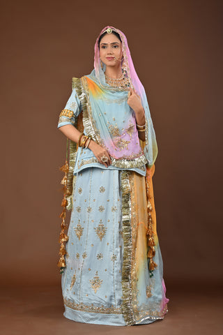 Multi Shaded Odhna Rajputi Poshak with Zardozi and tiki in Pure Georgette