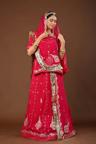 Rani Traditional Rajputi Poshak in Pure Georgette with Jamdani Aari Pittan Work