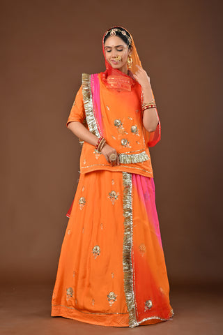 Multi Shaded Odhna Pure Georgette Rajputi Poshak featuring Aari Pittan with kasab Embroidery