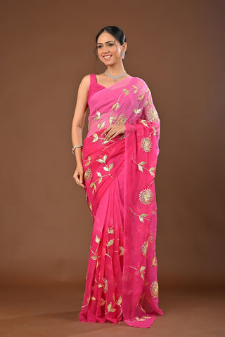 Shaded Pink Chiffon Saree with Sekhiya Gota Jal work