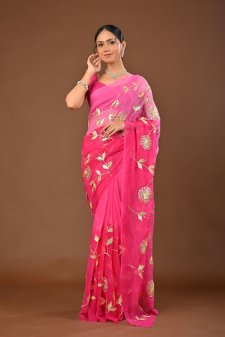 Shaded Pink Chiffon Saree with Sekhiya Gota Jal work