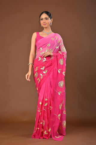 Shaded Pink Chiffon Saree with Sekhiya Gota Jal work