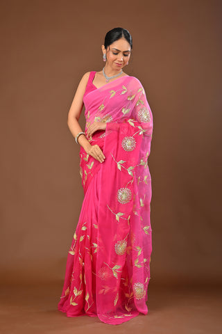 Shaded Pink Chiffon Saree with Sekhiya Gota Jal work
