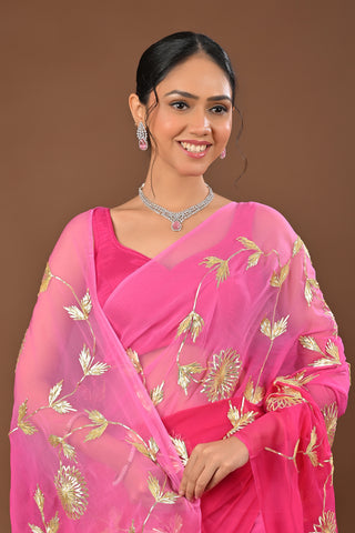 Shaded Pink Chiffon Saree with Sekhiya Gota Jal work