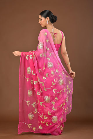 Shaded Pink Chiffon Saree with Sekhiya Gota Jal work