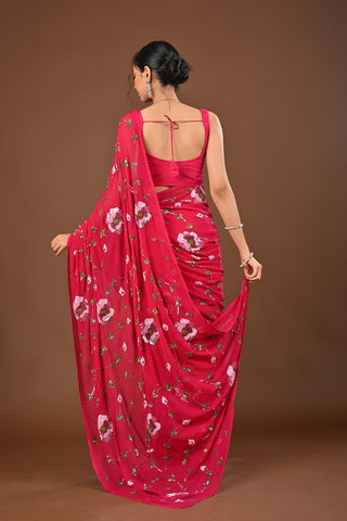 Dark Rani Platinum Chiffon Saree with Color sequins heavy Jaal with sequins heavy boota with knot work