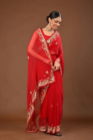 Mehroon Chiffon Saree with Aari Kasab Border with Mutli Resham