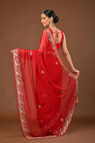 Mehroon Chiffon Saree with Aari Kasab Border with Mutli Resham