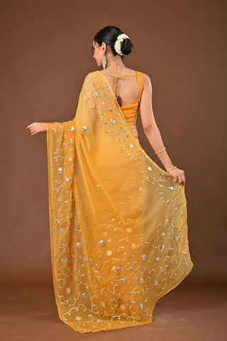Mustard Chiffon Saree with Charkhi Gota Jal with Bijia