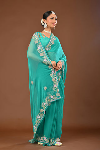 Rama Chiffon Saree with Aari Kasab
