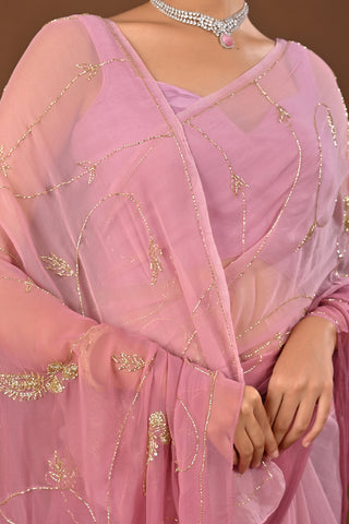 Shaded Onion Pink Chiffon Saree with Cutdana Keri Jaal