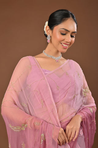 Shaded Onion Pink Chiffon Saree with Cutdana Keri Jaal