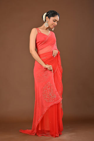 Shaded Orange Chiffon Saree with Cutdana Boota