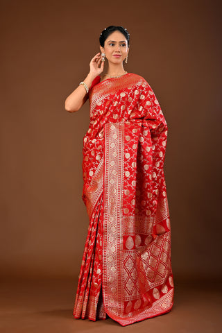 Red Banarasi Silk Saree with Silk Saree with Traditional Banarasi Weave