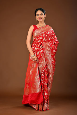 Red Banarasi Silk Saree with Silk Saree with Traditional Banarasi Weave