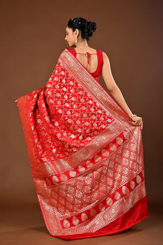 Red Banarasi Silk Saree with Silk Saree with Traditional Banarasi Weave