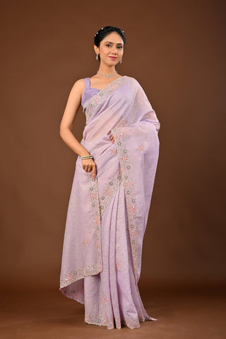 Moff Lavender Crush Tissue Saree: Sequins with Salma and Heavy Blouse