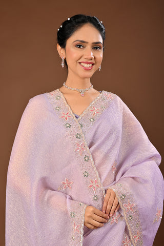 Moff Lavender Crush Tissue Saree: Sequins with Salma and Heavy Blouse