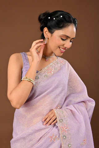 Moff Lavender Crush Tissue Saree: Sequins with Salma and Heavy Blouse
