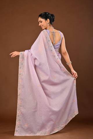 Moff Lavender Crush Tissue Saree: Sequins with Salma and Heavy Blouse
