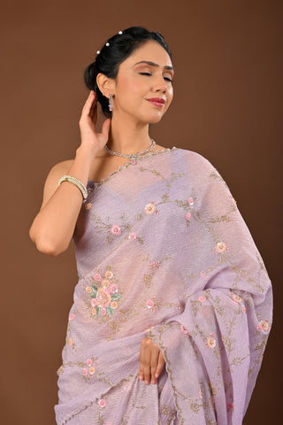 Onion Saree in Crush tissue featuring Cutdana with Multi Self Sequins Jaal