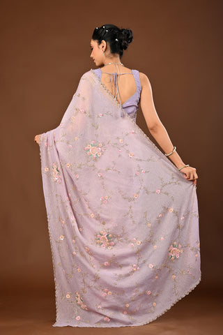 Onion Saree in Crush tissue featuring Cutdana with Multi Self Sequins Jaal