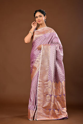 Lavender Saree in Banarasi Silk featuring Silk Saree with Traditional Banarasi Weave