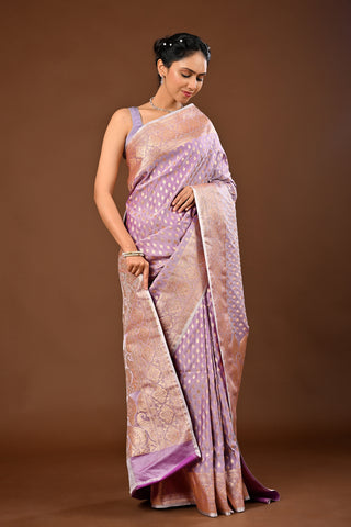 Lavender Saree in Banarasi Silk featuring Silk Saree with Traditional Banarasi Weave