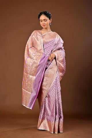 Lavender Saree in Banarasi Silk featuring Silk Saree with Traditional Banarasi Weave