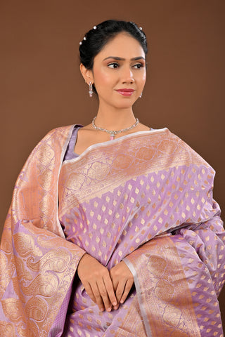 Lavender Saree in Banarasi Silk featuring Silk Saree with Traditional Banarasi Weave
