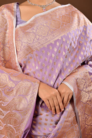 Lavender Saree in Banarasi Silk featuring Silk Saree with Traditional Banarasi Weave