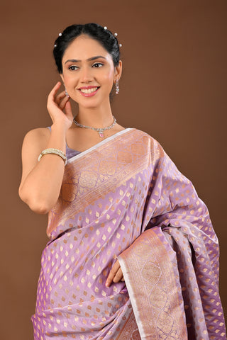 Lavender Saree in Banarasi Silk featuring Silk Saree with Traditional Banarasi Weave