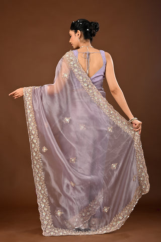 Light Greyish Tissue Saree with Heavy Salma Outline with Mirror, Cutdana