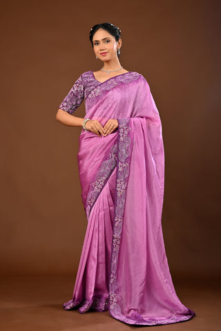 Onion Soft Silk Saree: Sequins and Pearl