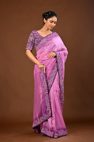 Onion Soft Silk Saree: Sequins and Pearl