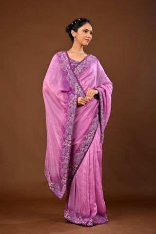 Onion Soft Silk Saree: Sequins and Pearl