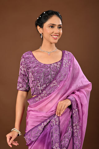 Onion Soft Silk Saree: Sequins and Pearl