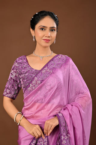 Onion Soft Silk Saree: Sequins and Pearl