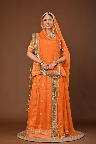 Mustard Rajputi Poshak with Zardozi in Pure Georgette