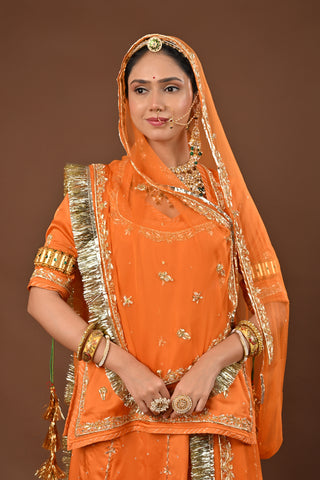 Mustard Rajputi Poshak with Zardozi in Pure Georgette