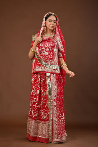 Red Pure Georgette Rajputi Poshak featuring Aari Pittan with kasab Embroidery