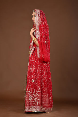 Red Pure Georgette Rajputi Poshak featuring Aari Pittan with kasab Embroidery