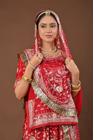 Red Pure Georgette Rajputi Poshak featuring Aari Pittan with kasab Embroidery