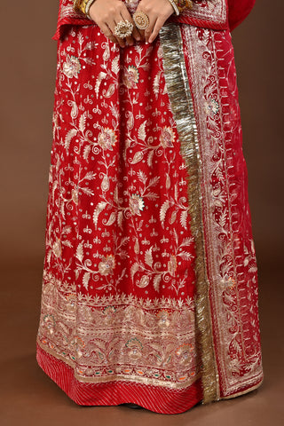 Red Pure Georgette Rajputi Poshak featuring Aari Pittan with kasab Embroidery