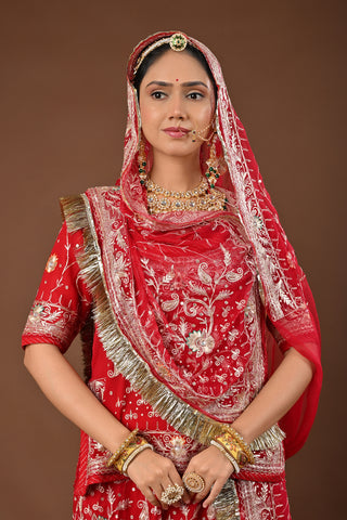 Red Pure Georgette Rajputi Poshak featuring Aari Pittan with kasab Embroidery