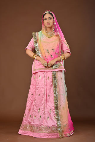 Multi Shaded Odhna Traditional Rajputi Poshak in Pure Georgette with Kundan Gota Patti Work