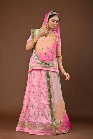 Multi Shaded Odhna Traditional Rajputi Poshak in Pure Georgette with Kundan Gota Patti Work