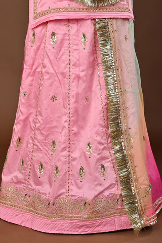 Multi Shaded Odhna Traditional Rajputi Poshak in Pure Georgette with Kundan Gota Patti Work