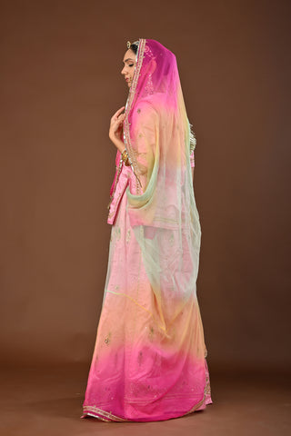 Multi Shaded Odhna Traditional Rajputi Poshak in Pure Georgette with Kundan Gota Patti Work