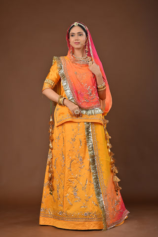 Multi Shaded Odhna Traditional Rajputi Poshak in Pure Georgette with Zardozi and Kundan Work